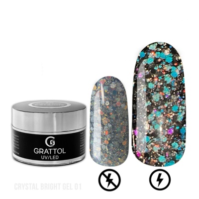 Grattol Gel Crystal Bright 01 - гель со светоотражающим глиттером, 15 мл